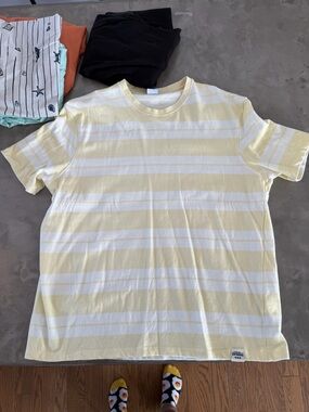 Zara Pale Yellow & White Striped Crew Neck Tee